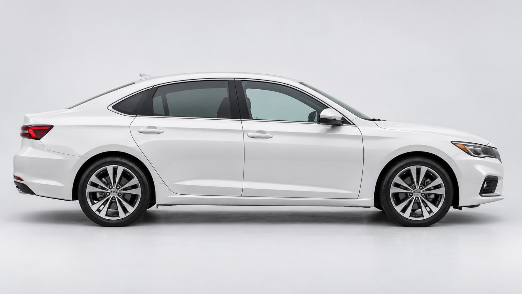 White sedan, side profile